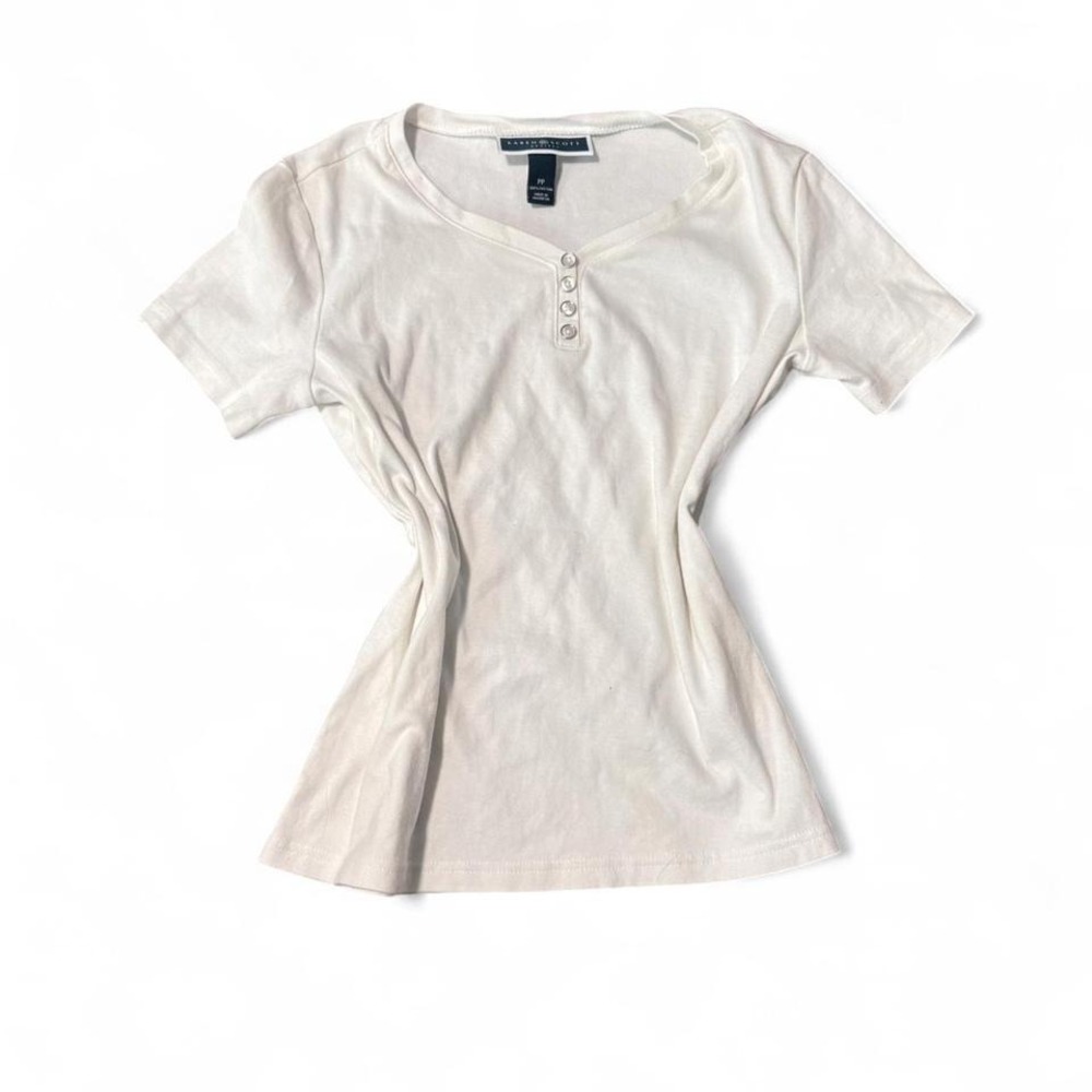 Karen Scott white half button up top Size S Petite
